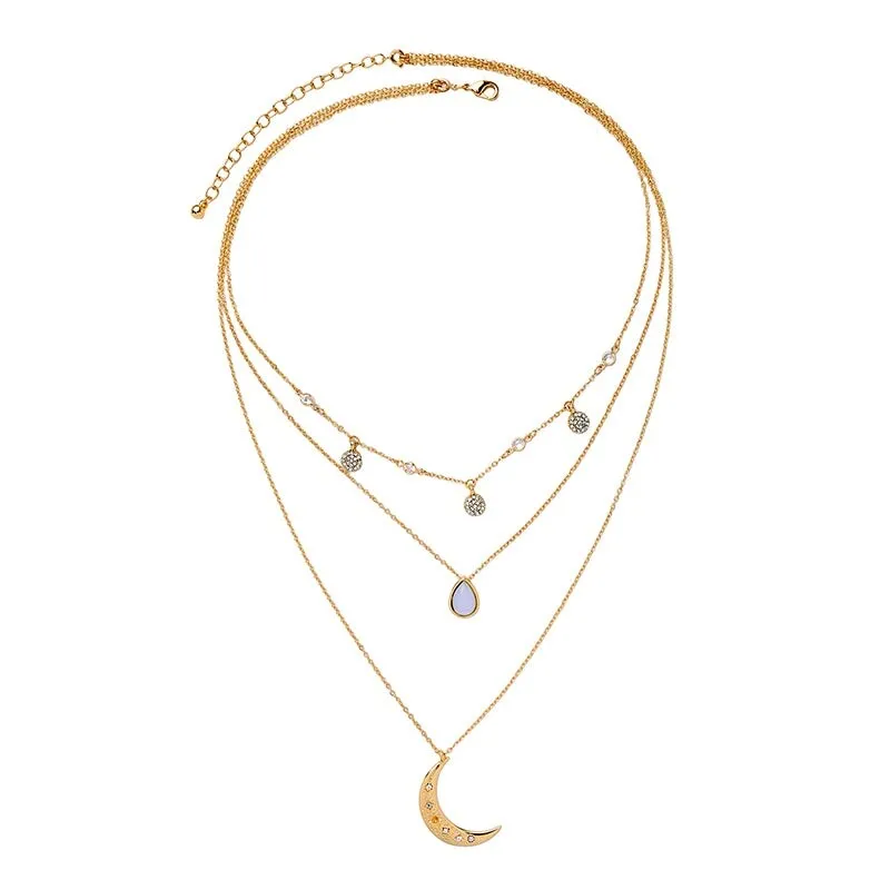 Goldtone Teardrop Moon Layered Necklace - White sold by Zulily