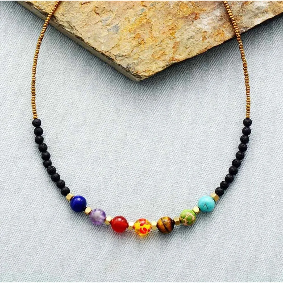 Carnelian & Goldtone Seven Chakra Necklace - White sold by Zulily