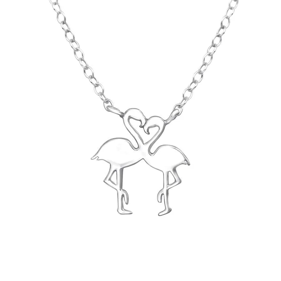Sterling Silver Dainty Flamingo Heart Pendant Necklace - Ag Sterling - White sold by Zulily