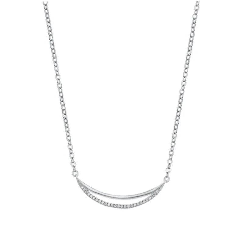 Sterling Silver & CZ Pave Open Crescent Moon Sideways Pendant Necklace - White sold by Zulily