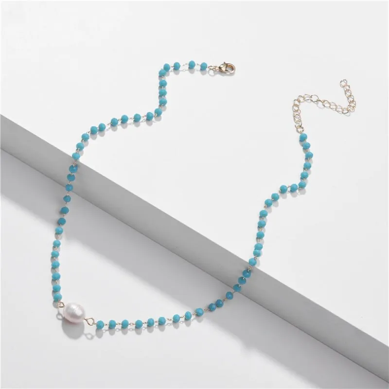 Dainty Aqua Beaded Freshwater Pearl Necklace - White sold by Zulily