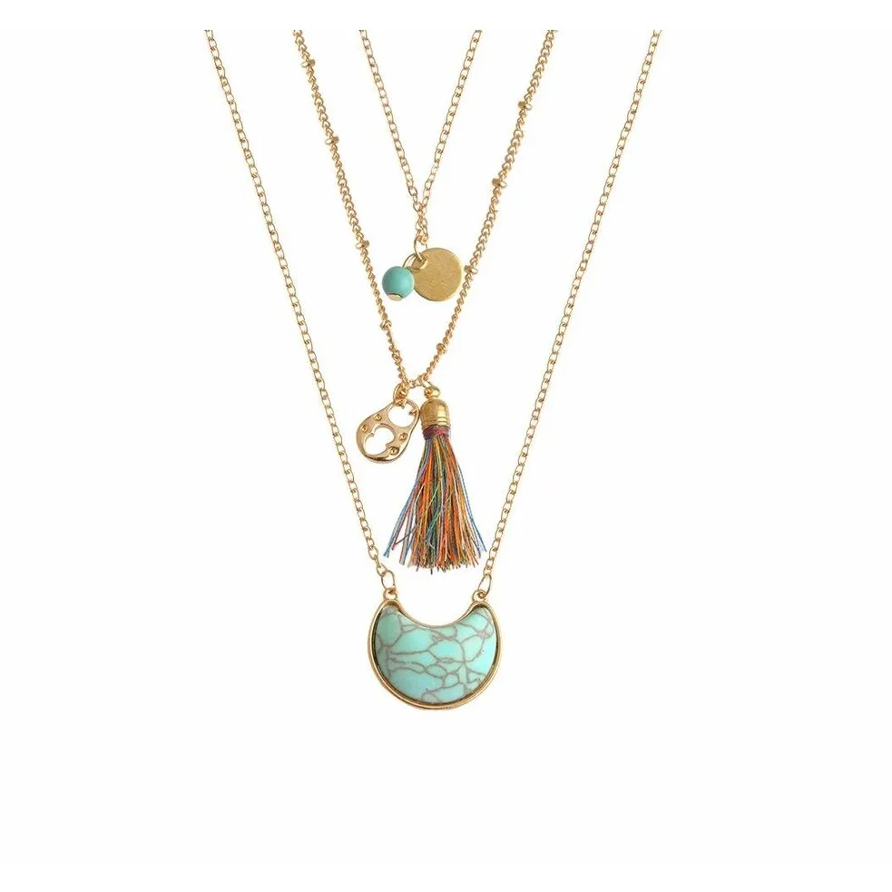 Goldtone Multi Colored Tassel Turquoise Layered Necklace - White sold by Zulily