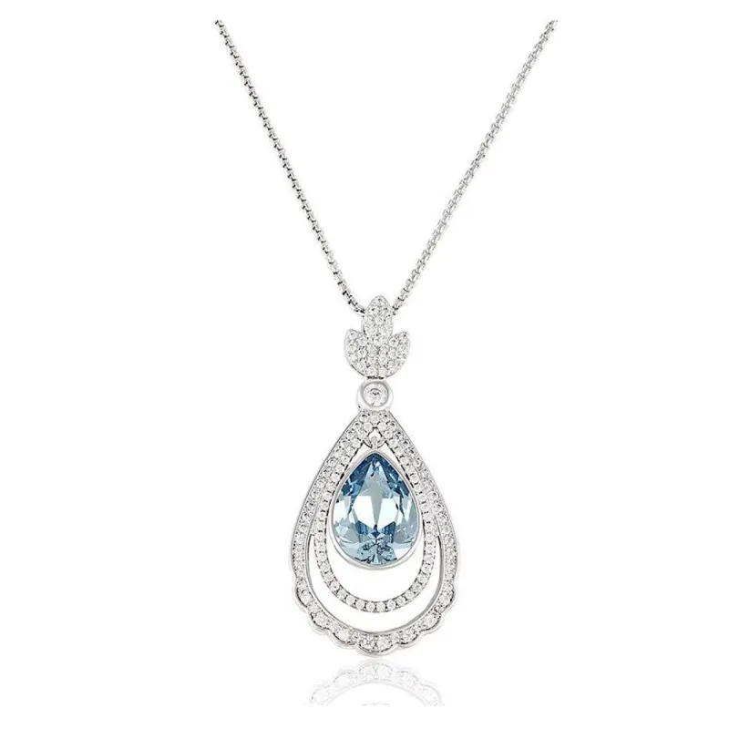 Triple Teardrop Aqua Swarovski Crystal Pendant Necklace - White sold by Zulily