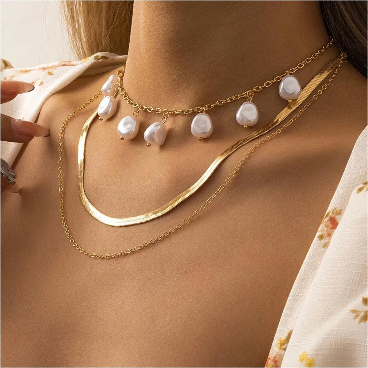 Goldtone & Imitation Pearl Drop Layered Necklace - White sold by Zulily