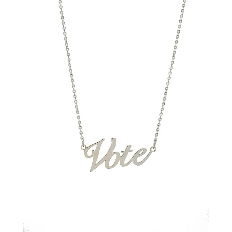 Stainless Steel Script Vote Necklace - White sold by Zulily
