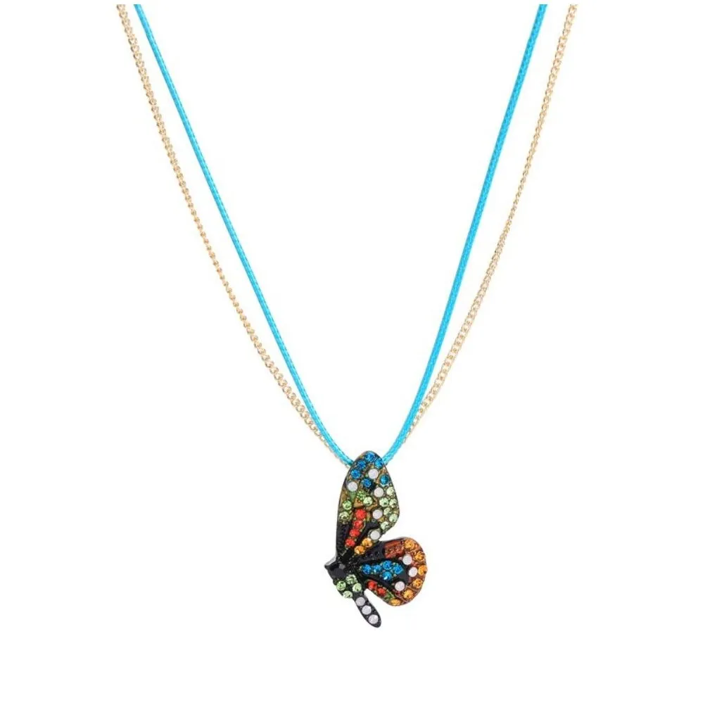 Goldtone Blue Necklace With Crystal Butterfly - White sold by Zulily