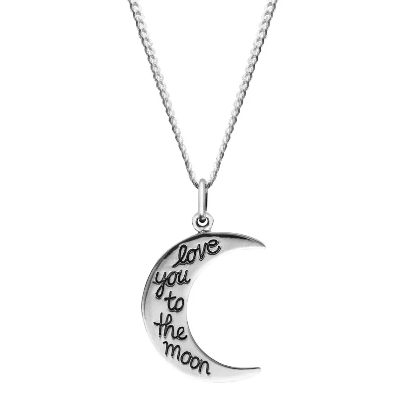 Sterling Silver Crescent 'love you to the moon' Pendant Necklace - White made by Zulily