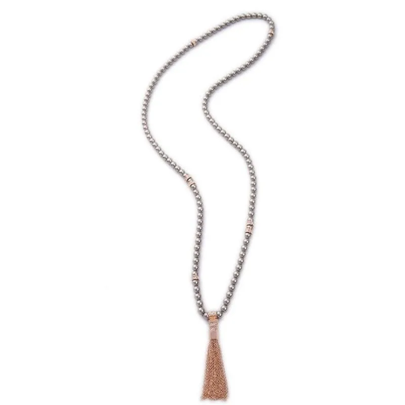 Rosegold And Platinum Pearl Tasseled Necklace - White sold by Zulily
