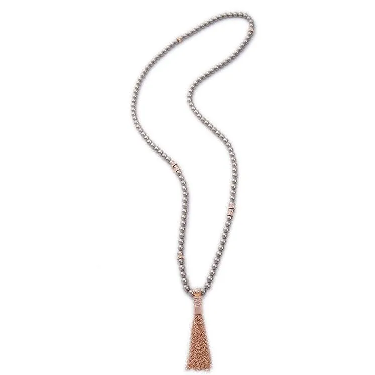 Rosegold And Platinum Pearl Tasseled Necklace - White sold by Zulily