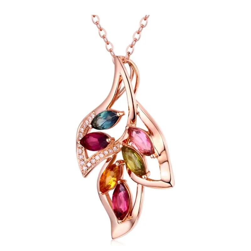 Rose Goldtone Multi Colored Cubic Zirconia Leaf Pendant Necklace - White sold by Zulily
