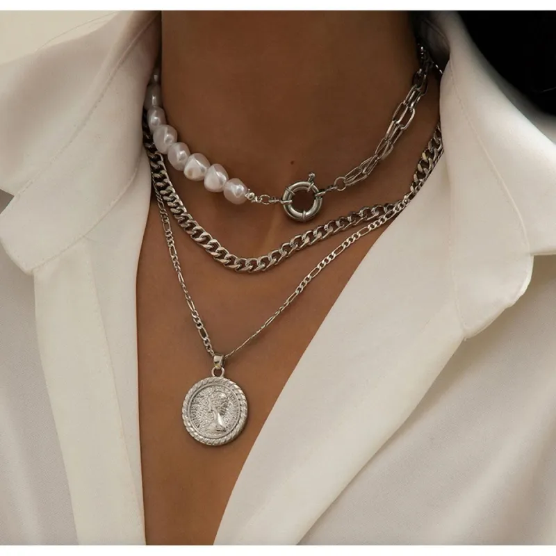 Imitation Pearl And Silvertone Coin Pendant Necklace Set - White sold by Zulily