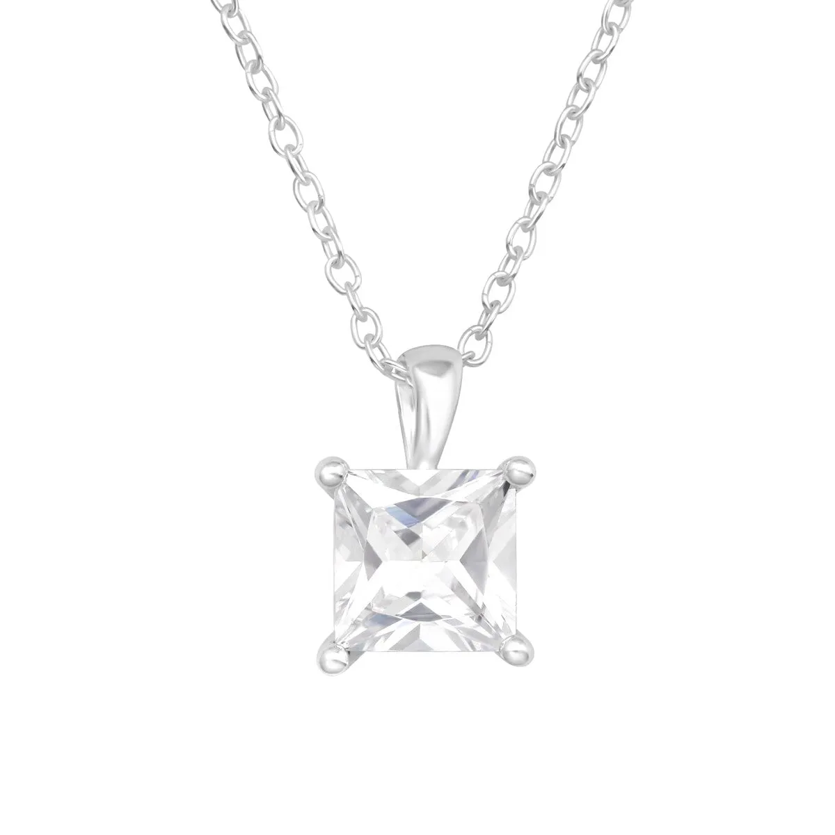 Sterling Silver Princess Cut CZ Solitaire Necklace - White sold by Zulily