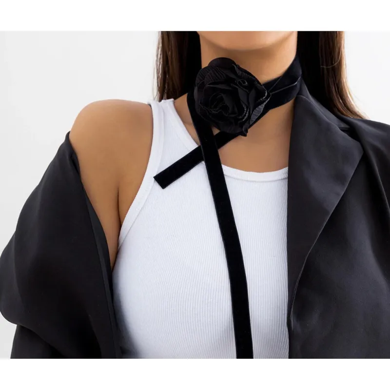 Black Velvet Rose Choker Necklace - White sold by Zulily