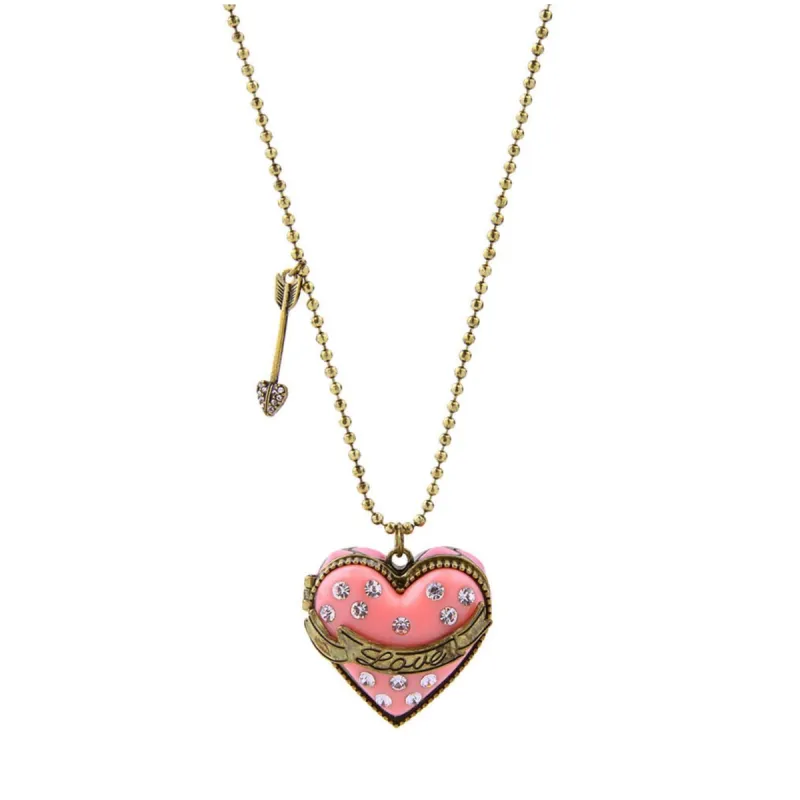 Brass Toned Pink Locket Necklace - White sold by Zulily