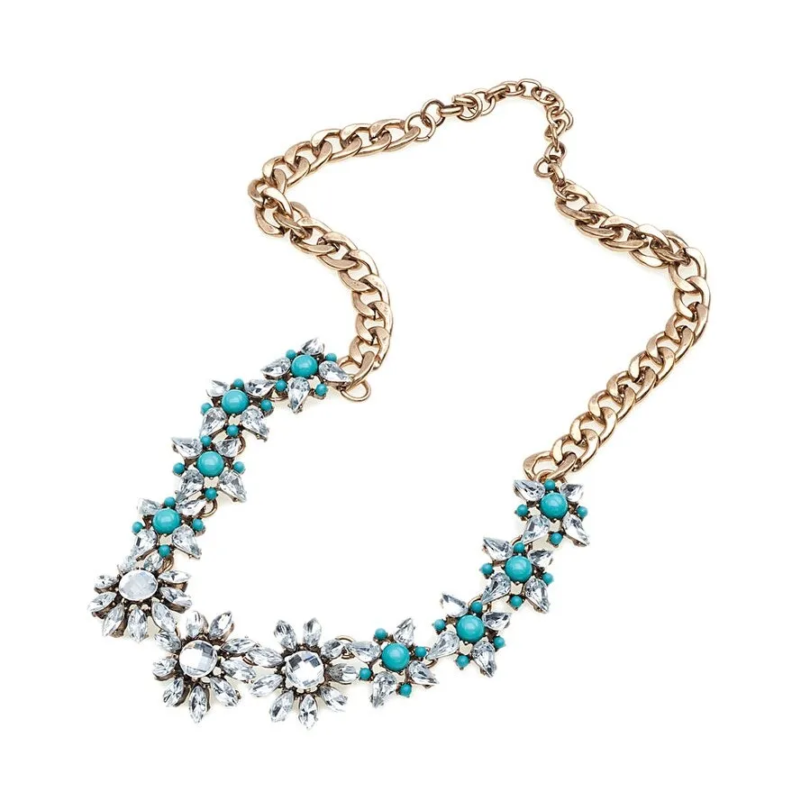 Goldtone Crystal Blue Flower Necklace - White sold by Zulily