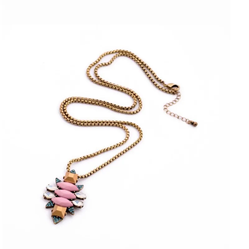 Goldtone Pink Aztec Pendant Necklace - White sold by Zulily