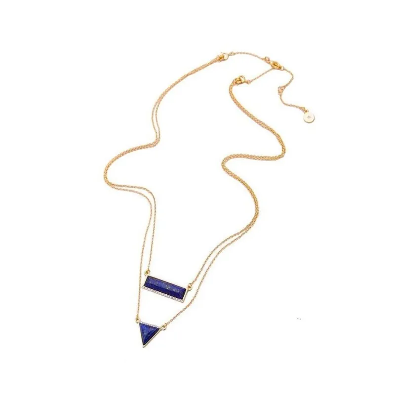Goldtone Blue Lapis Lazuli Geometric Layered Necklace - White sold by Zulily