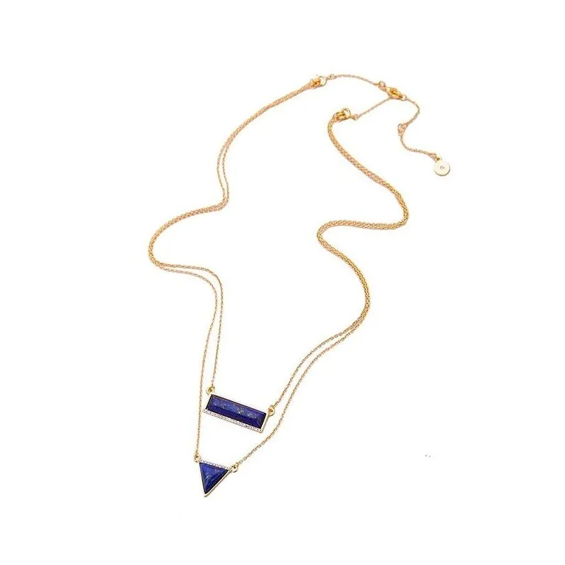 Goldtone Blue Lapis Lazuli Geometric Layered Necklace - White sold by Zulily