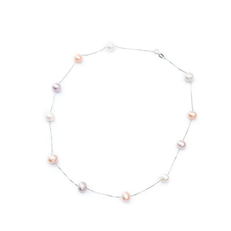 Multi Colored Freshwater Pearl Station Chain Necklace - White sold by Zulily