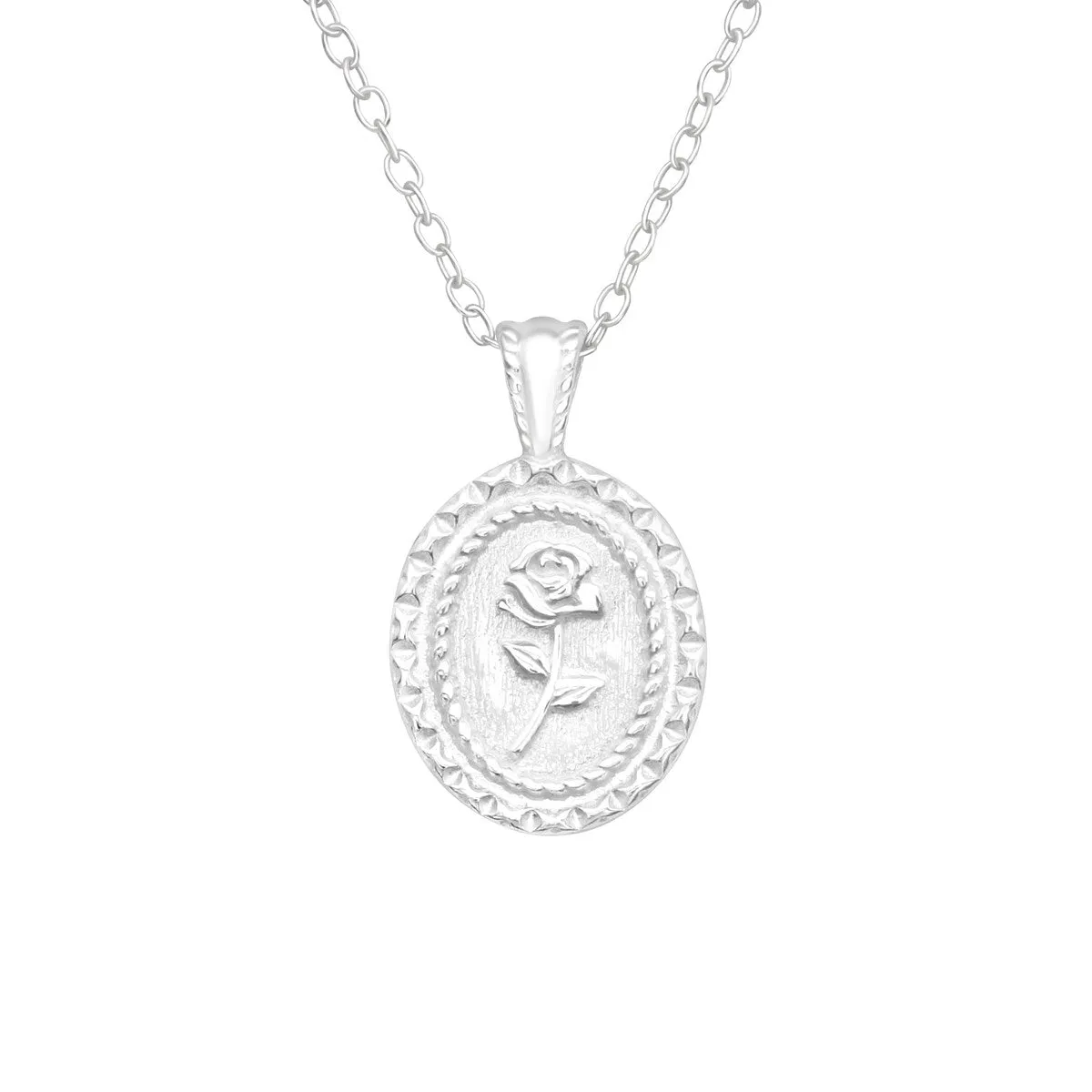 Sterling Silver Oval Rose Flower Pendant Necklace - White sold by Zulily