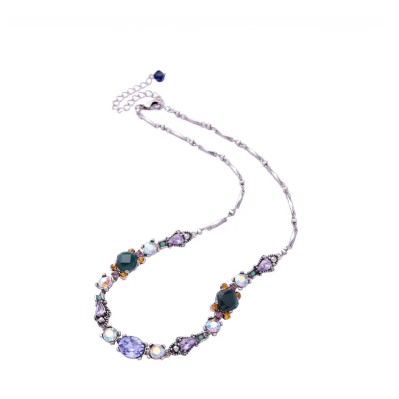 Purple Multi Colored Crystal Statement Necklace - White sold by Zulily