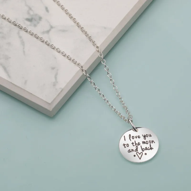 Sterling Silver Round 'I love you to the moon and back' Pendant Necklace (30220-18) - White made by Zulily