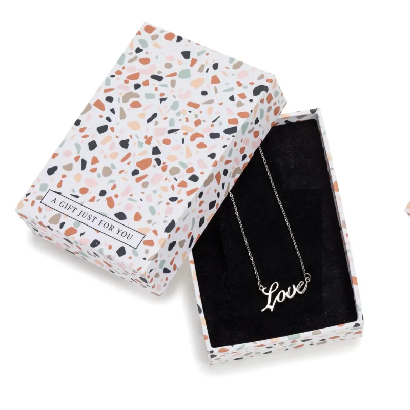 Silvertone Stainless Steel Love Necklace - In Gift Box - White sold by Zulily
