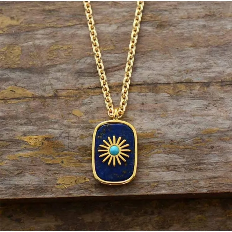 Goldtone Turquoise Howlite Sun And Navy Pendant Necklace - White sold by Zulily