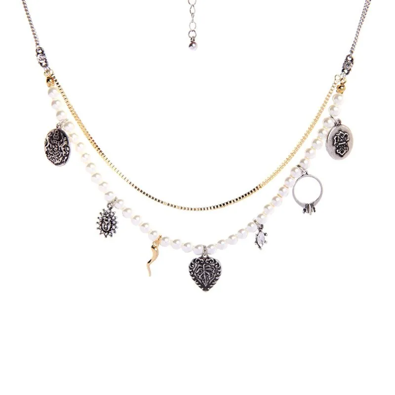 Goldtone Imitation Pearl Charmed Layered Necklace - White sold by Zulily