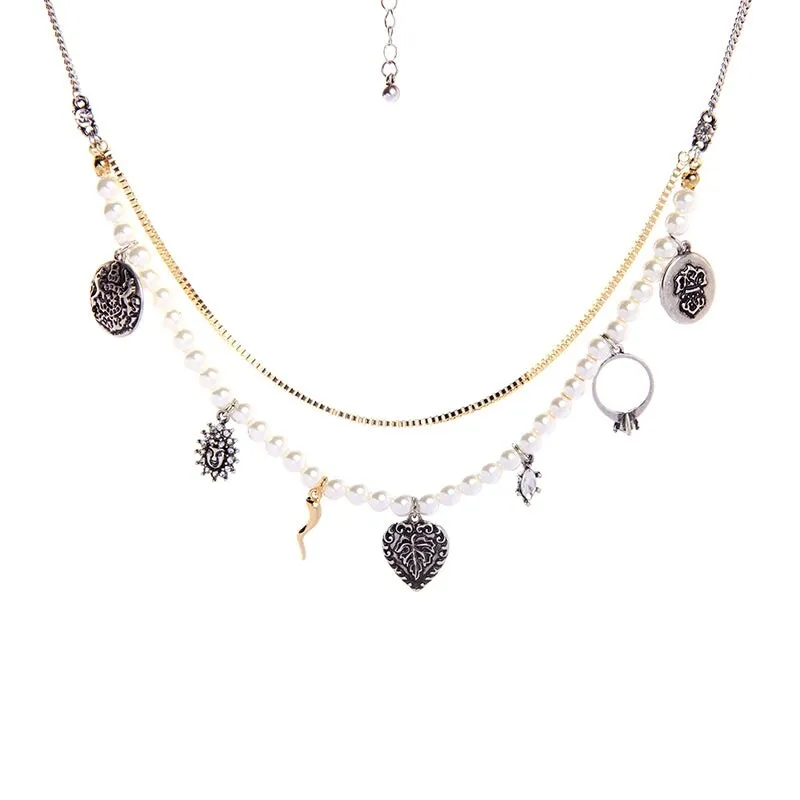 Goldtone Imitation Pearl Charmed Layered Necklace - White sold by Zulily