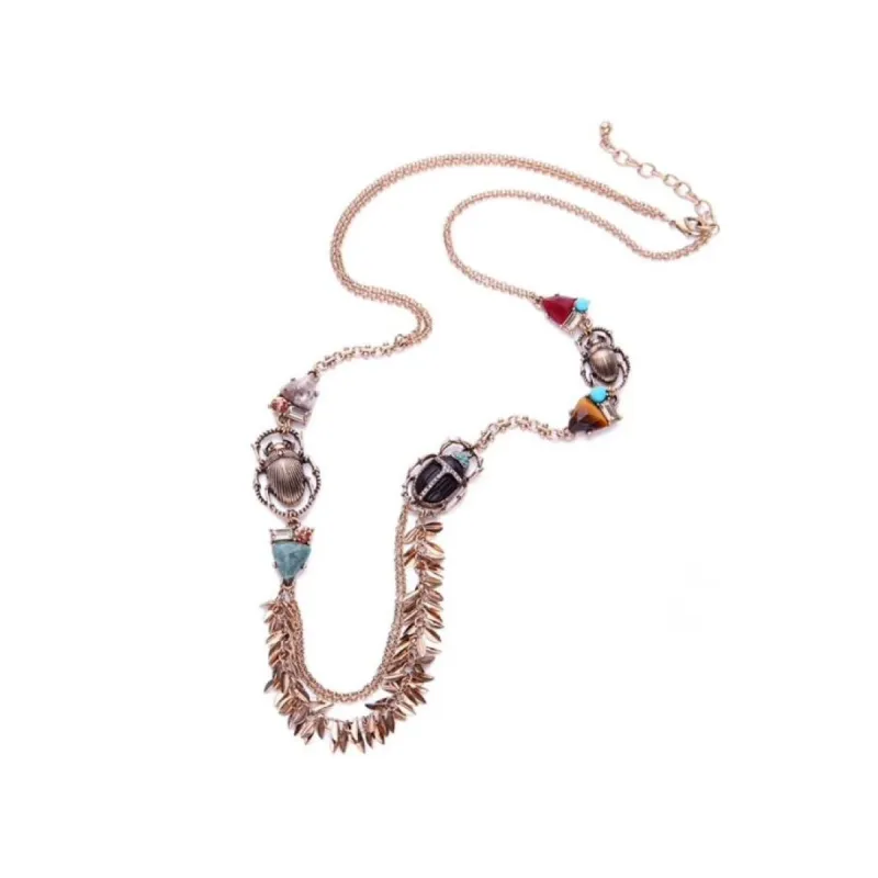 Goldtone Multi Colored Beetle Necklace - White sold by Zulily