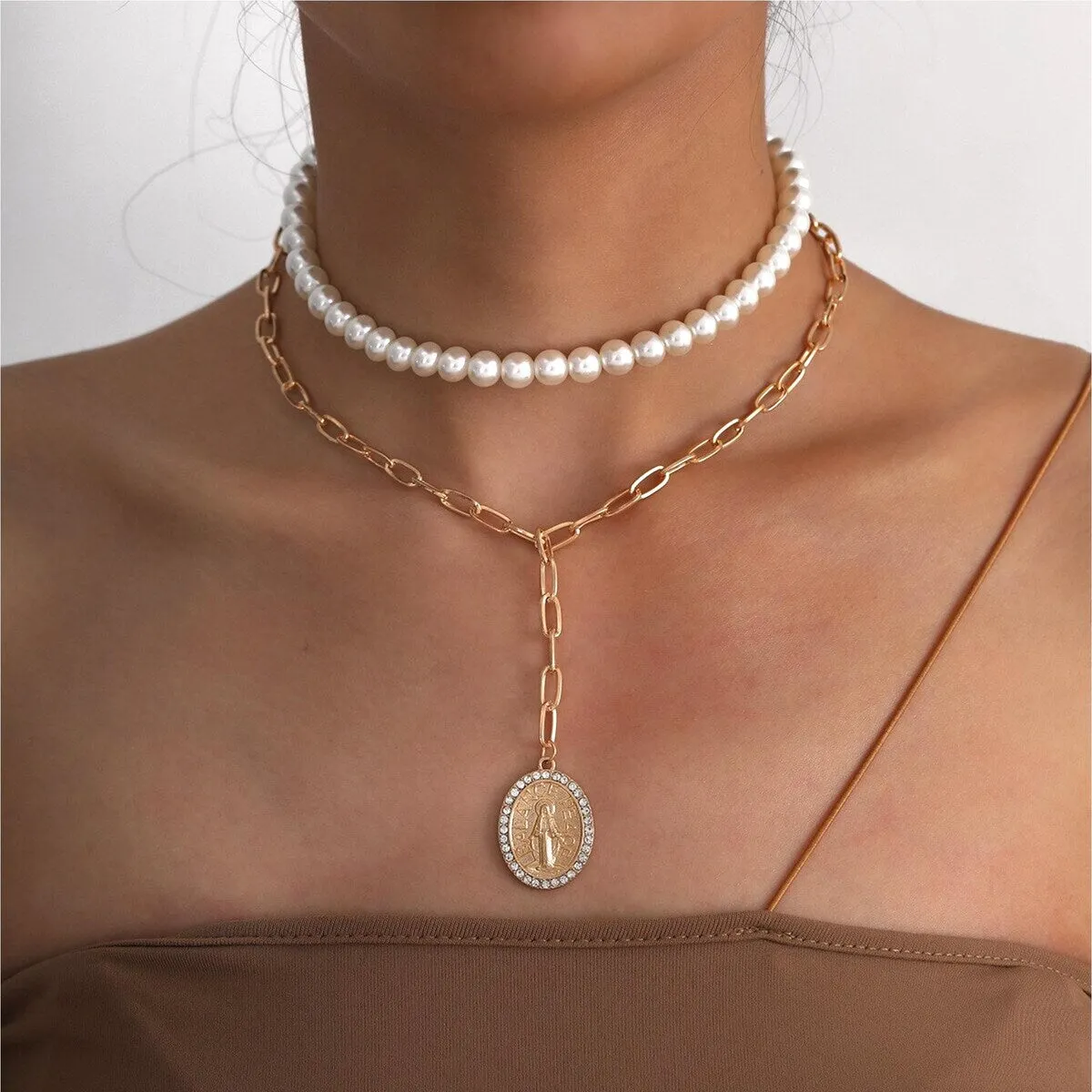 Imitation Pearl Choker Goldtone Layered Necklace - White sold by Zulily