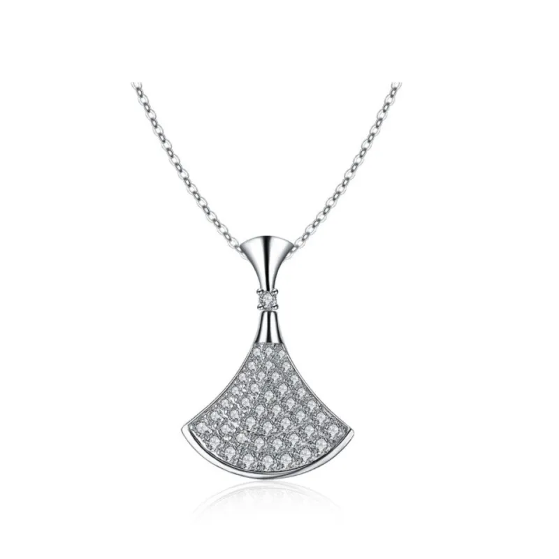 Silvertone Cubic Zirconia Fan Pendant Necklace - White sold by Zulily