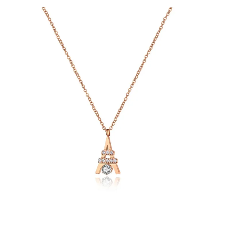 Rose Goldtone Clear Cubic Zirconia Eiffel Tower Pendant Necklace - White sold by Zulily