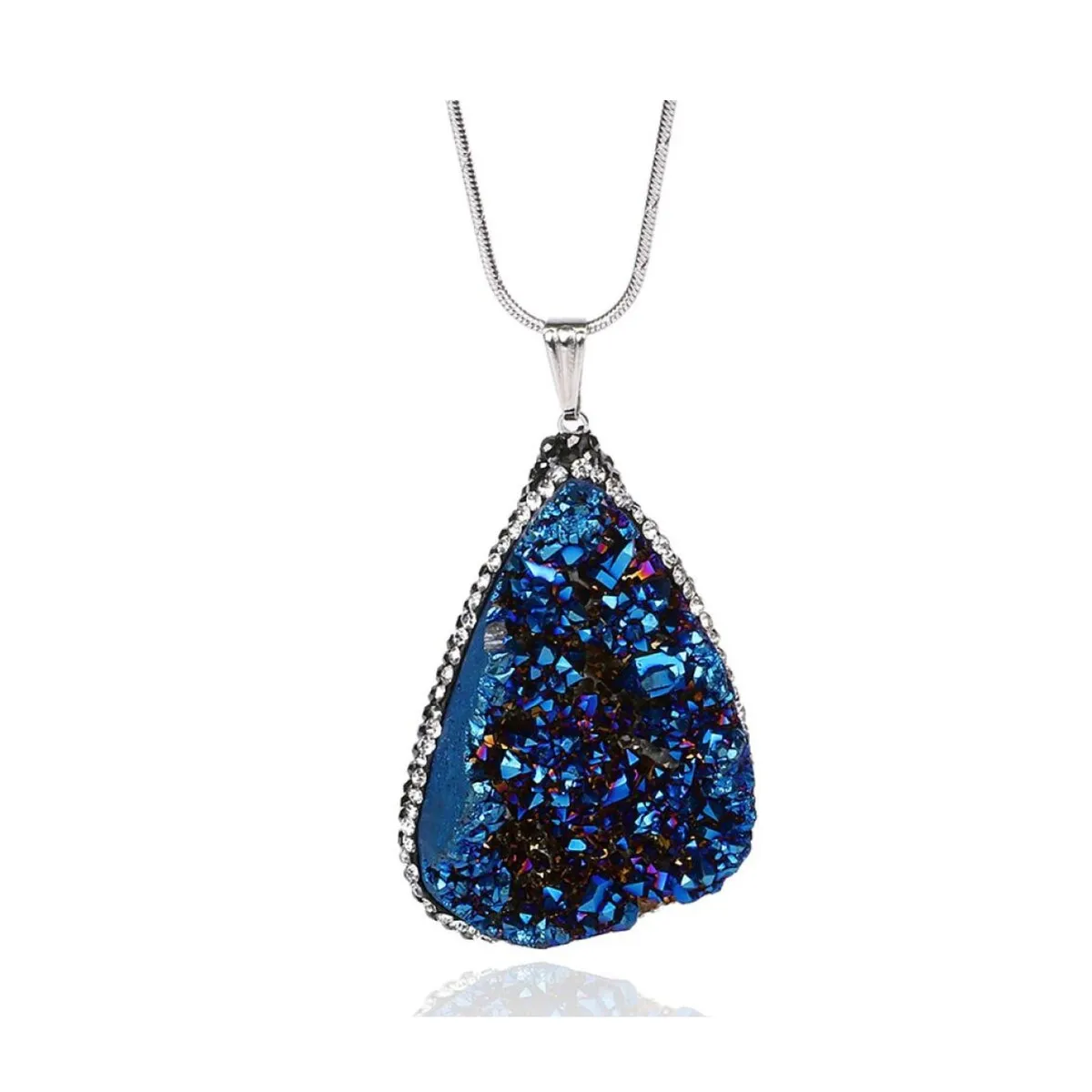 Silvertone Blue Crystal Geode Pendant Necklace - White sold by Zulily
