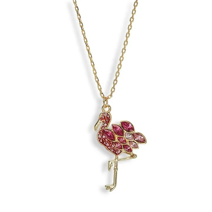 Goldtone Pink Crystal Flamingo Pendant Necklace - White sold by Zulily