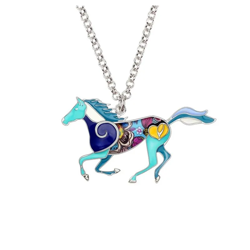Blue Multi Colored Mosaic Horse Pendant Necklace - White sold by Zulily
