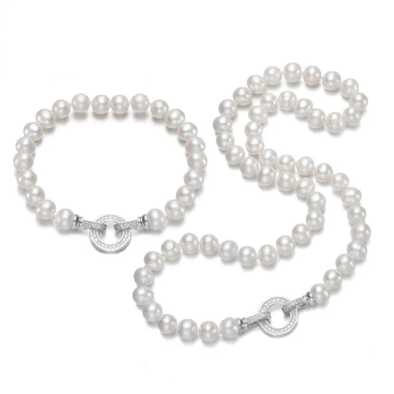 White Freshwater Pearl Cubic Zirconia Circular Clasp Necklace And Bracelet Set sold by Zulily
