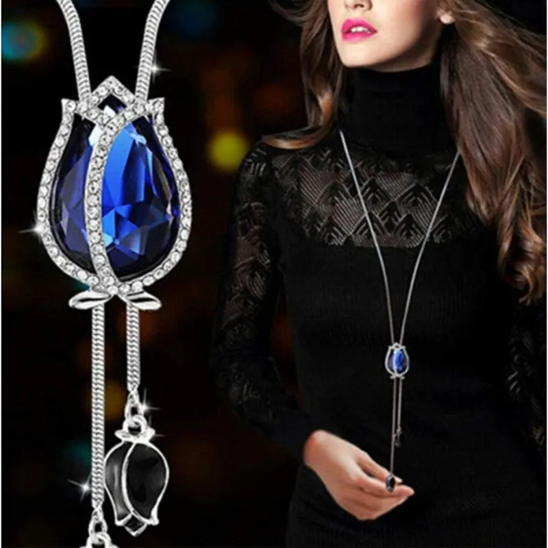 Sapphire Tulip Crystal Long Necklace - White sold by Zulily
