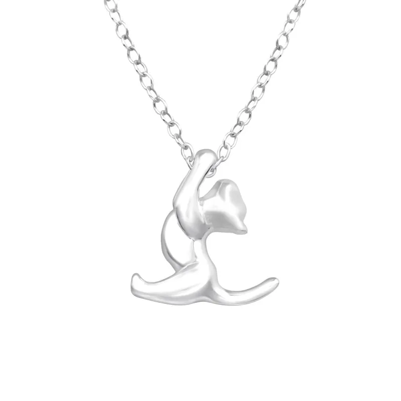 Sterling Silver Yoga Cat Pendant Necklace - Ag Sterling - White sold by Zulily