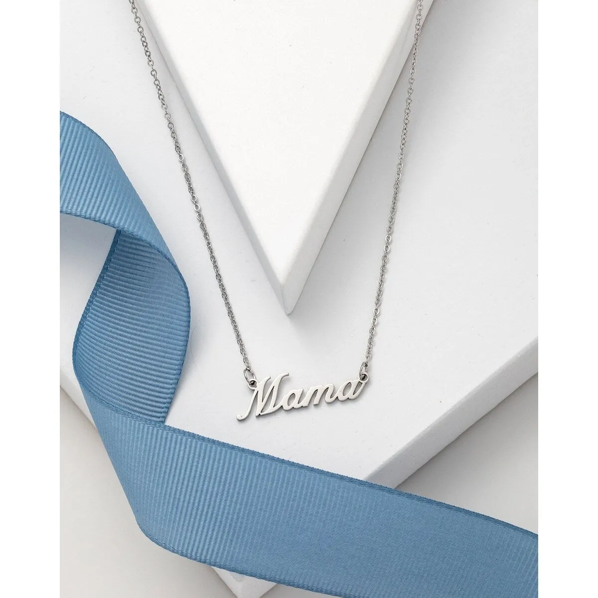 Silvertone Stainless Steel Mama Pendant Necklace - White sold by Zulily