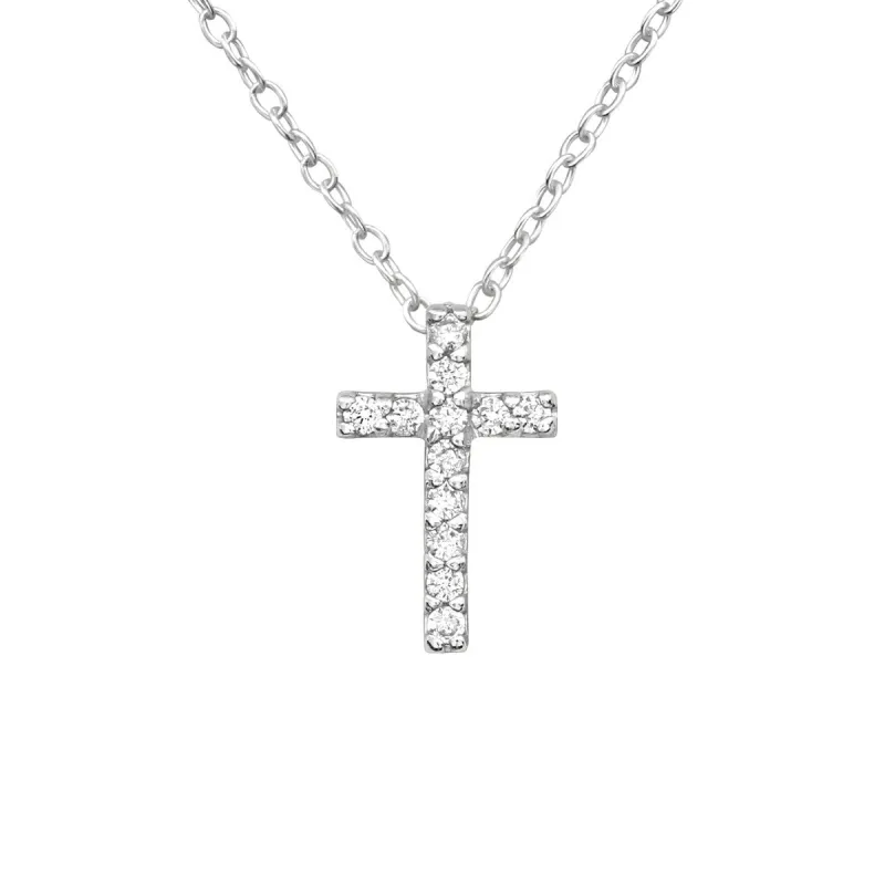 Sterling Silver Dainty Cross Pendant Necklace With Cubic Zirconia - Ag Sterling - White sold by Zulily
