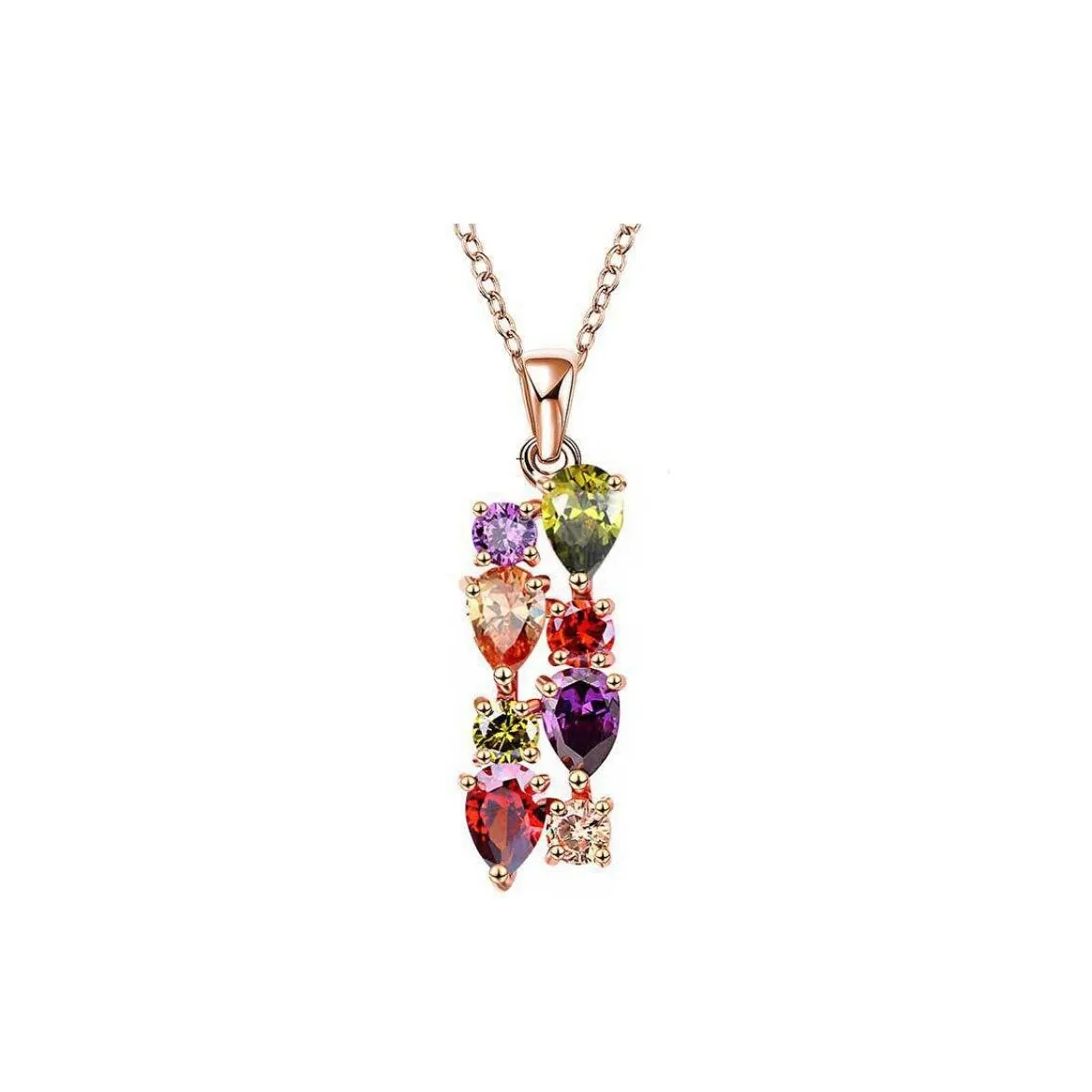 Rose Goldtone Multi Colored Cubic Zirconia Clustered Drop Pendant Necklace - White sold by Zulily