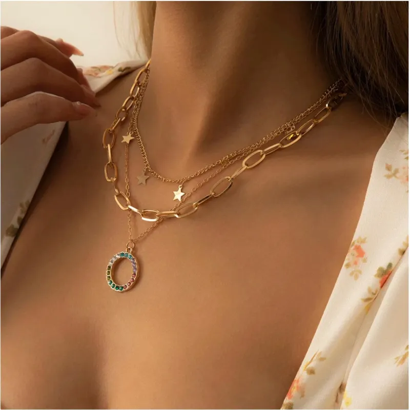 Goldtone Star Multi Colored Crystal Circle Layered Necklace - White sold by Zulily