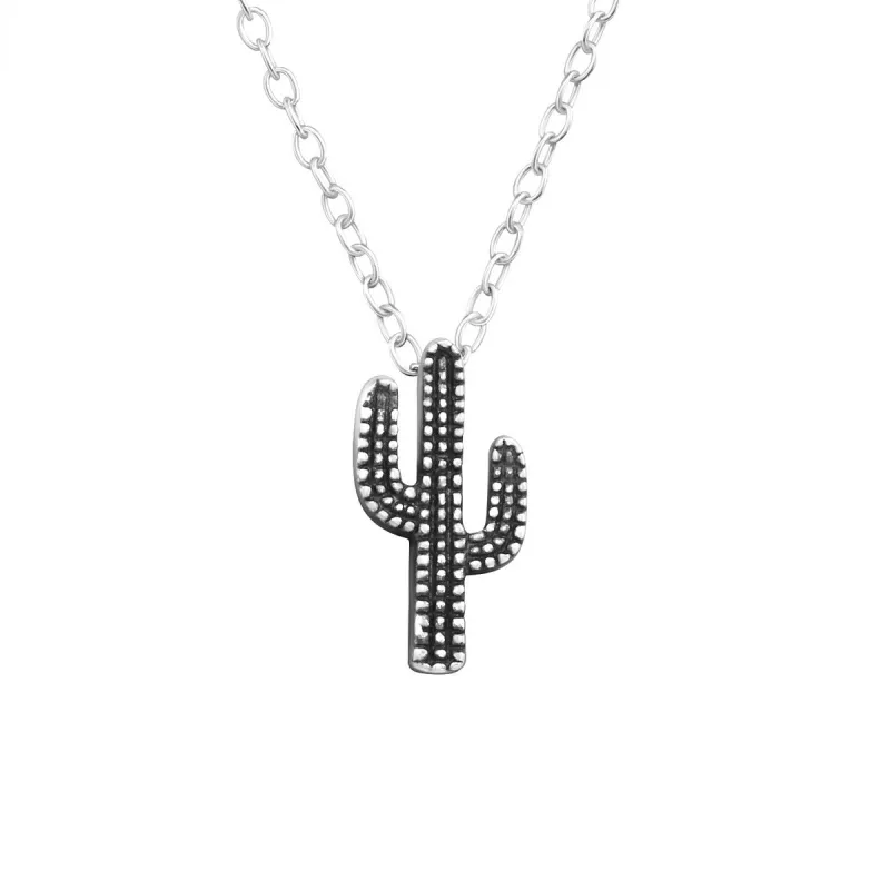 Sterling Silver Oxidized Beaded Cactus Pendant Necklace - White sold by Zulily