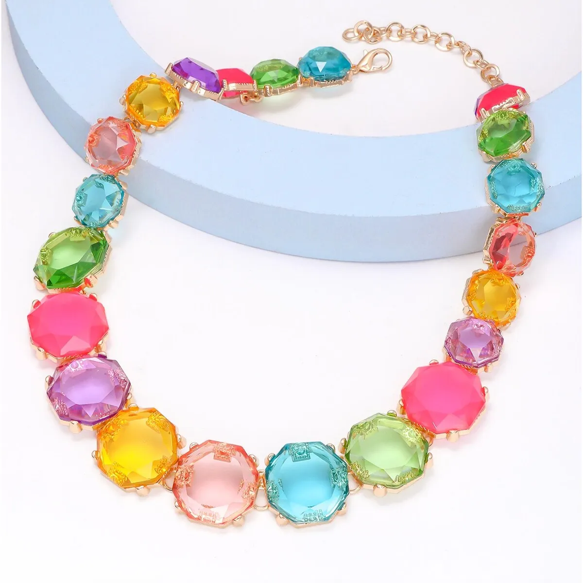 Goldtone Graduated Hexagon Necklace in Multi colours - White sold by Zulily