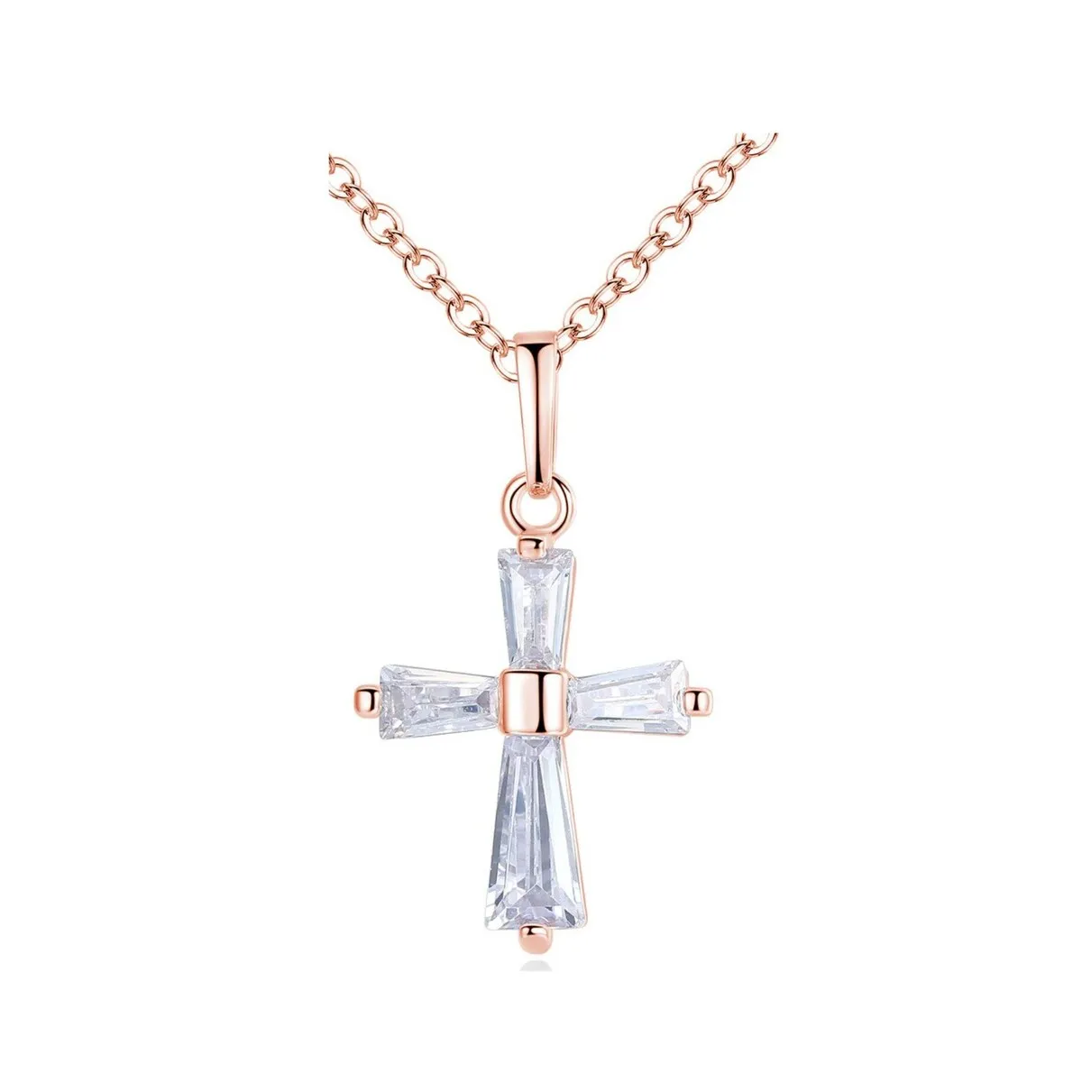 Rose Goldtone Clear Cubic Zirconia Cross Pendant Necklace - White sold by Zulily
