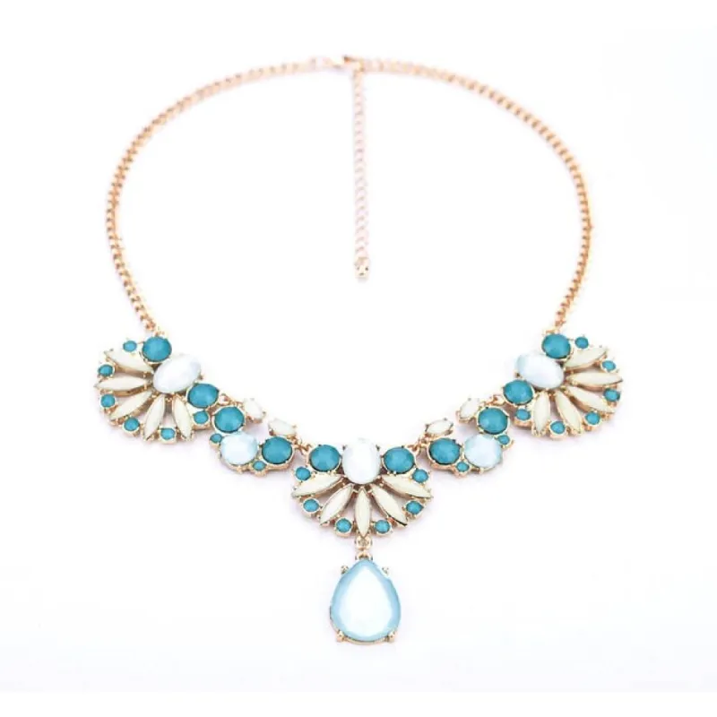 Goldtone Teal Necklace With Teardrop - White sold by Zulily