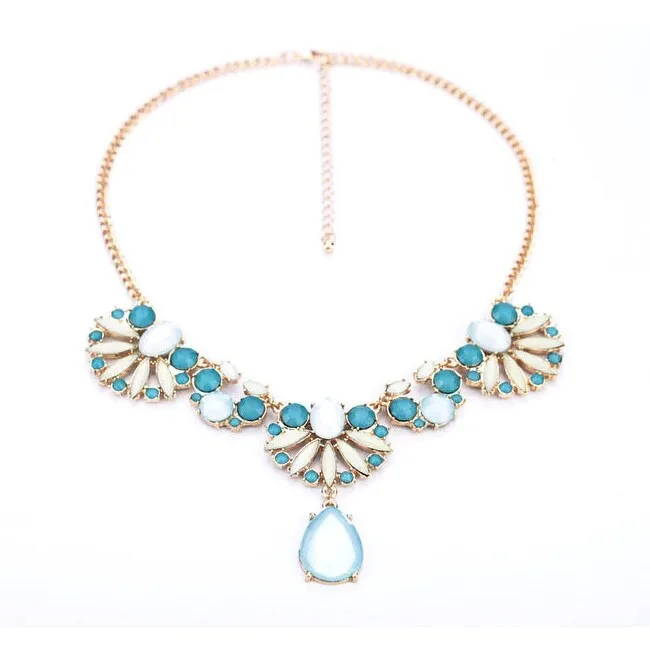 Goldtone Teal Necklace With Teardrop - White sold by Zulily