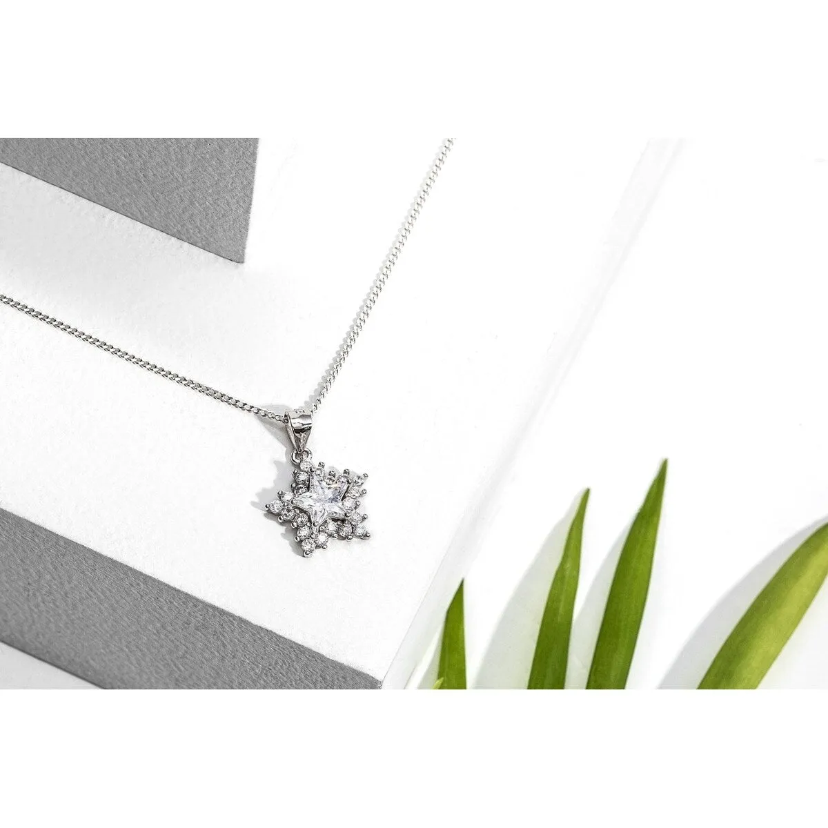 Cubic Zirconia & Sterling Silver Double Star Pendant Necklace - White sold by Zulily